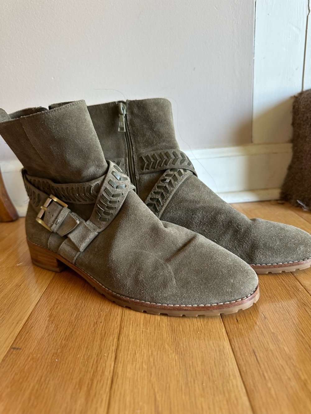 Jack Rogers Olive Suede Ankle Boots with Braided Strap